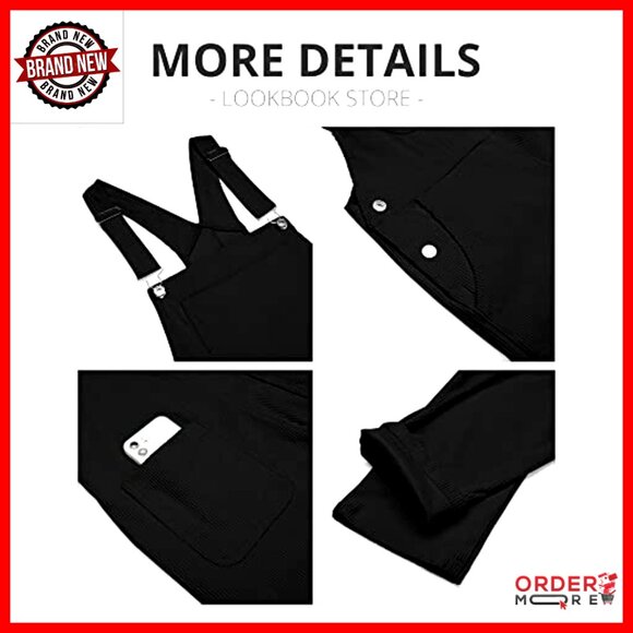 Corduroy Overalls with Adjustable Straps and Pockets, Size Small - Picture 6 of 7